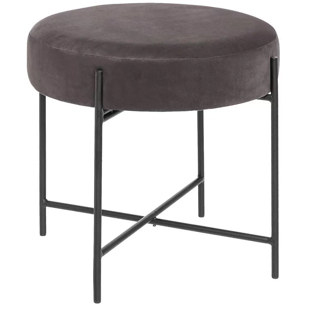 Atmosphera Tabourets>Tabouret Appoint Velours Arty Gris