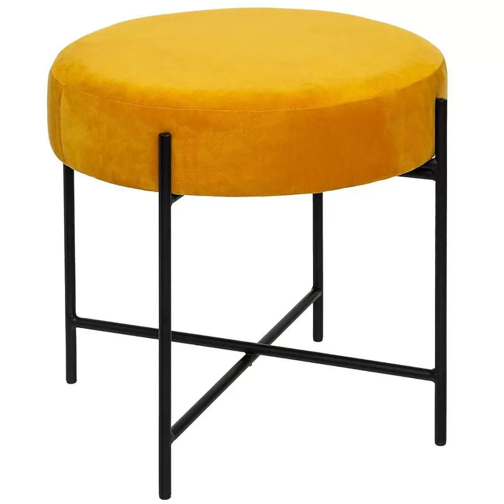 Atmosphera Tabourets>Tabouret Appoint Velours Arty Ocre