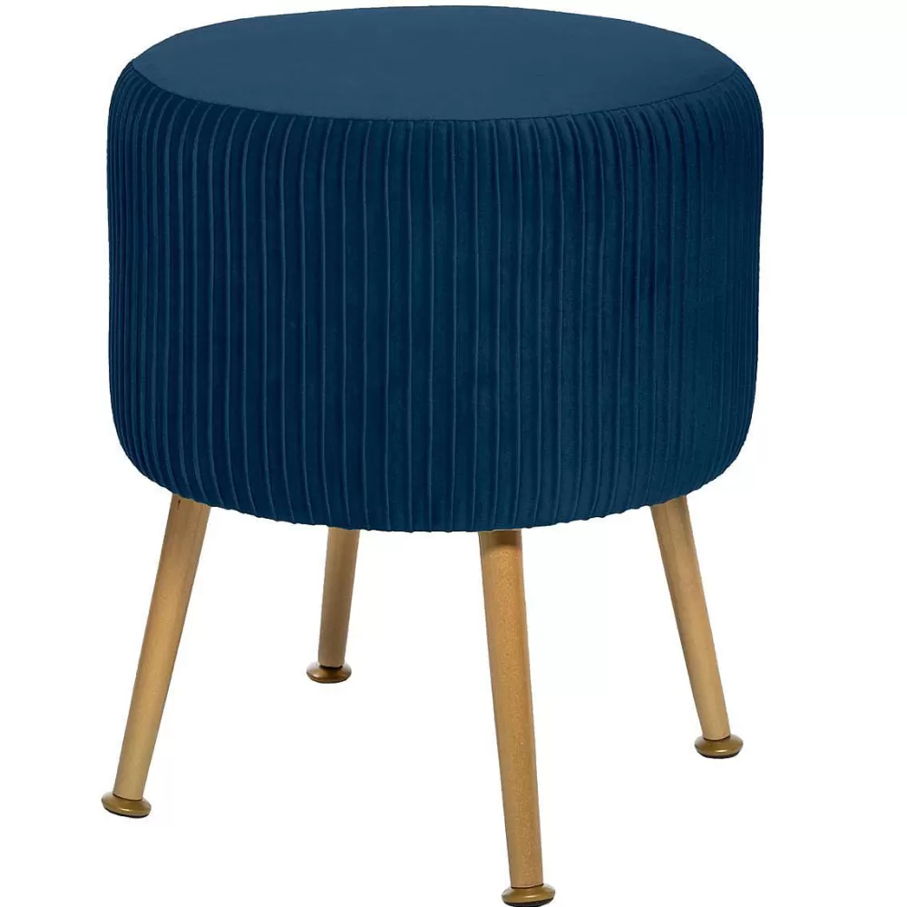 Atmosphera Tabourets>Tabouret Appoint Velours Solaro Bleu