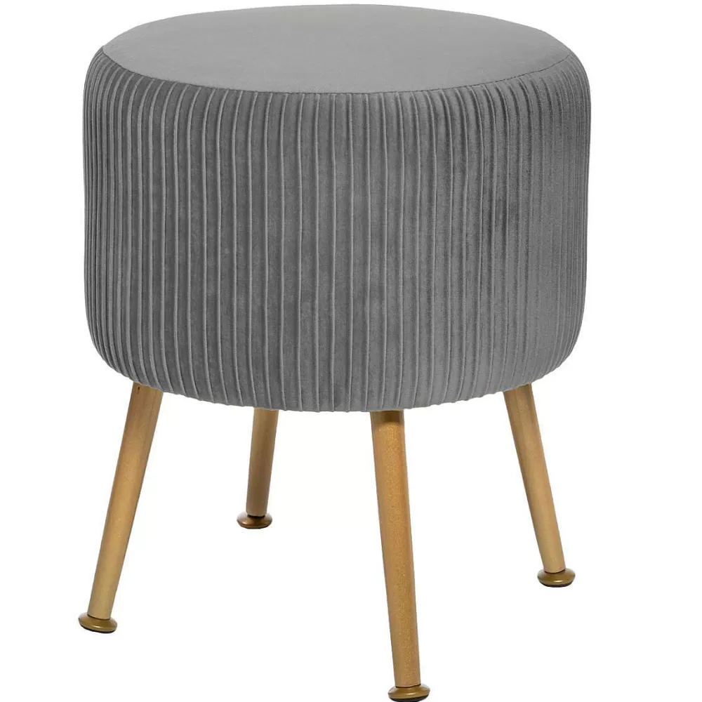 Atmosphera Tabourets>Tabouret Appoint Velours Solaro Gris