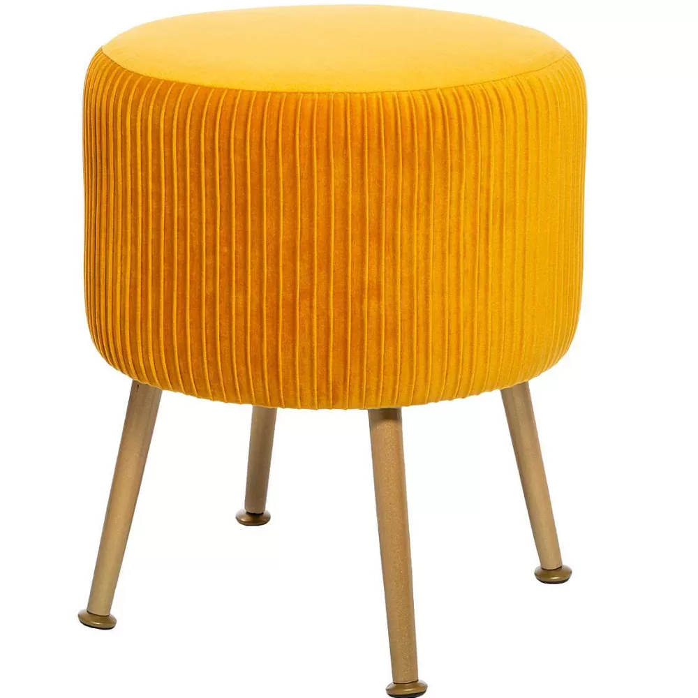 Atmosphera Tabourets>Tabouret Appoint Velours Solaro Ocre