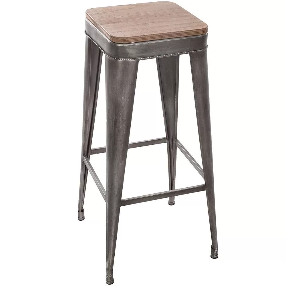 Atmosphera Tabourets De Bar>Tabouret Bar Metal Joris Gris H.79.5Cm