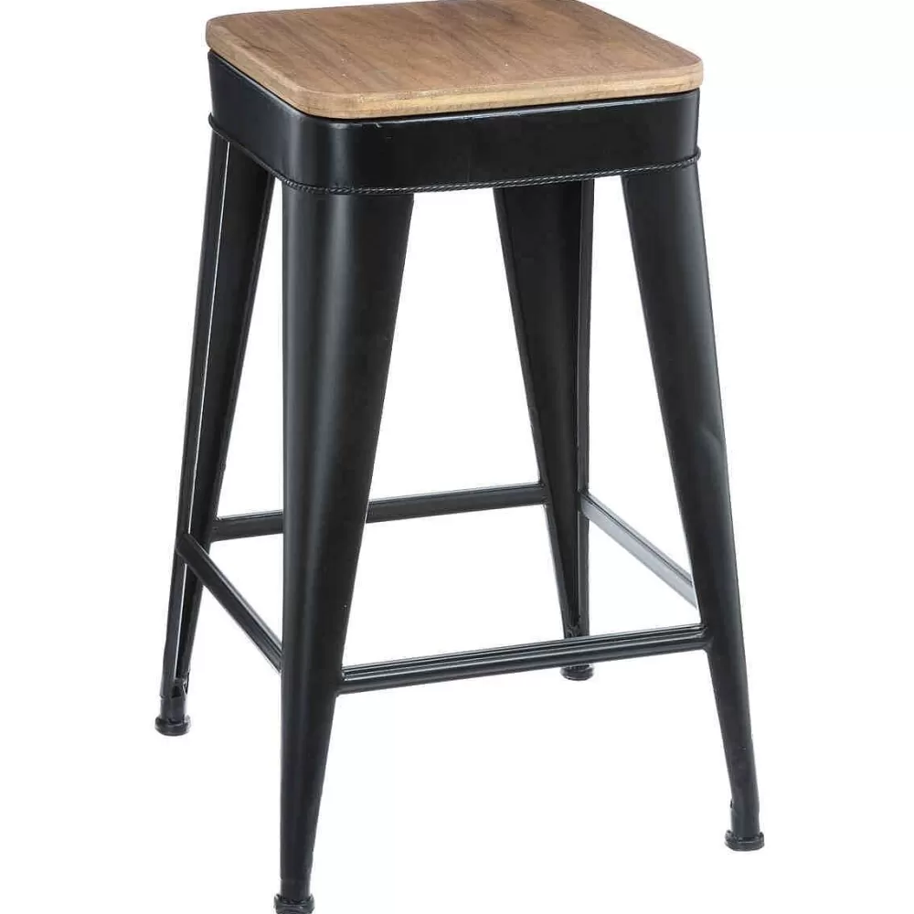 Atmosphera Tabourets>Tabouret Metal Joris Noir D.38X39.9Cm