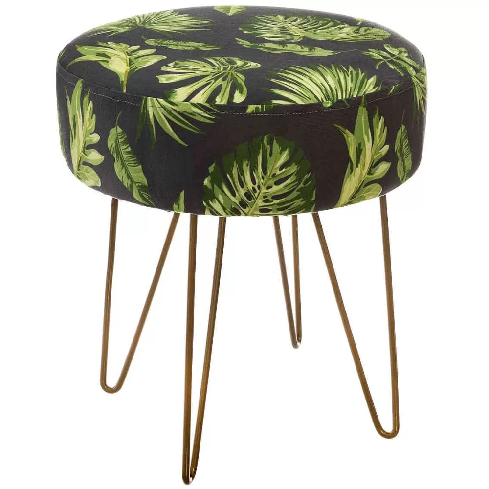 Atmosphera Tabourets>Tabouret Velours Pied Metal Colonial