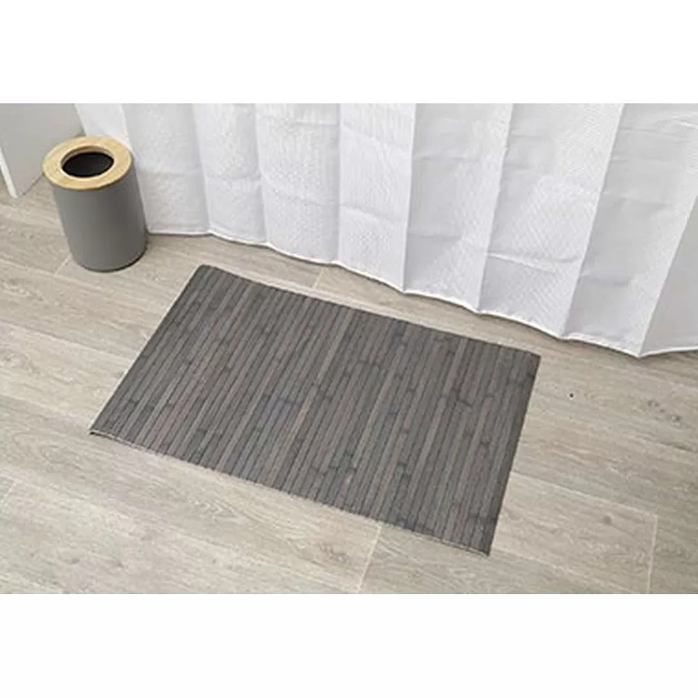 Tapis De Salle De Bain Et Wc | * Tapis Bambou Anti Derapant 50X80Cm Gris Mat