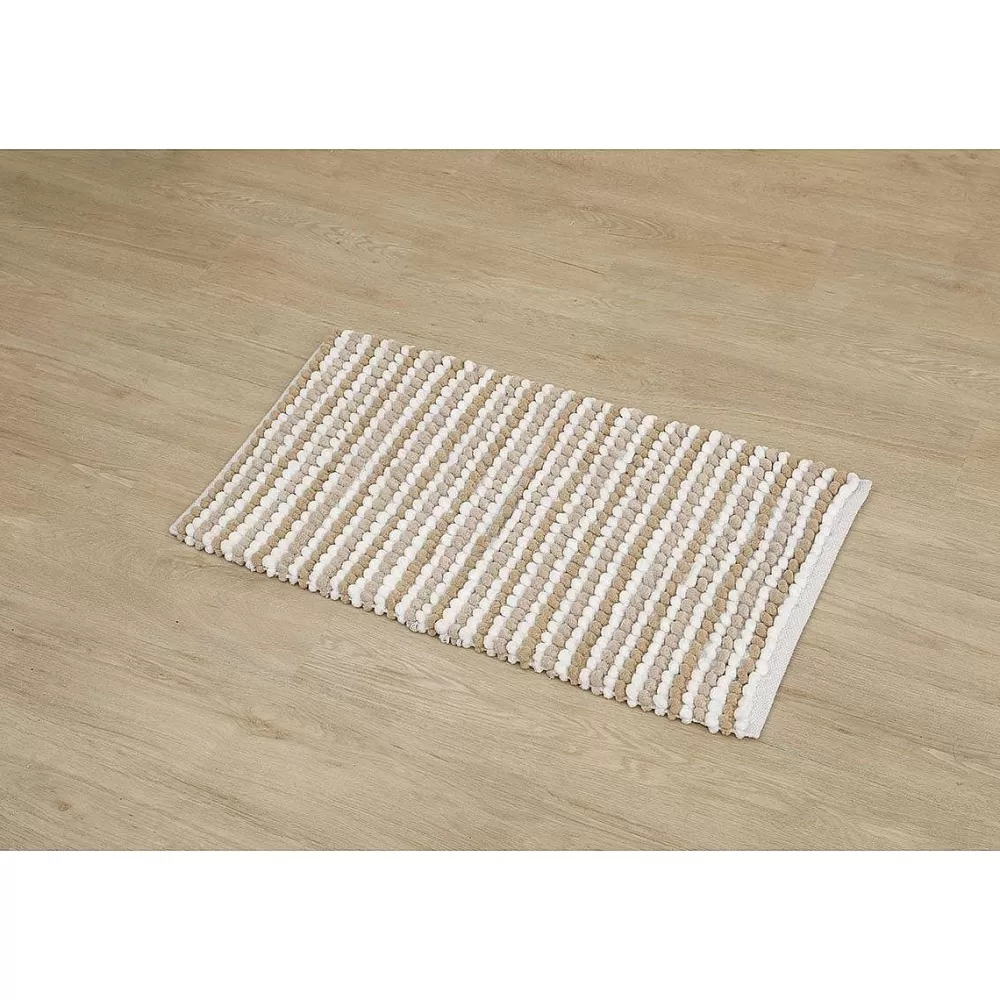 Tapis De Salle De Bain Et Wc | * Tapis Boules Tricolore 50X90Cm Blanc Beige